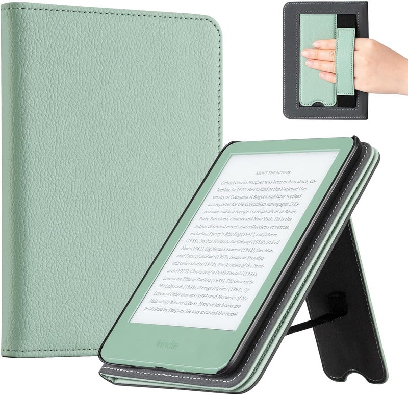 CoBak Case with Stand for for 6" Kindle (2024 & 2022, 11th Gen) – PU Leather Smart Cover with Auto Sleep/Wake & Hand Strap, Premium Protective Case for Kindle Basic,Sage Green - Image 1